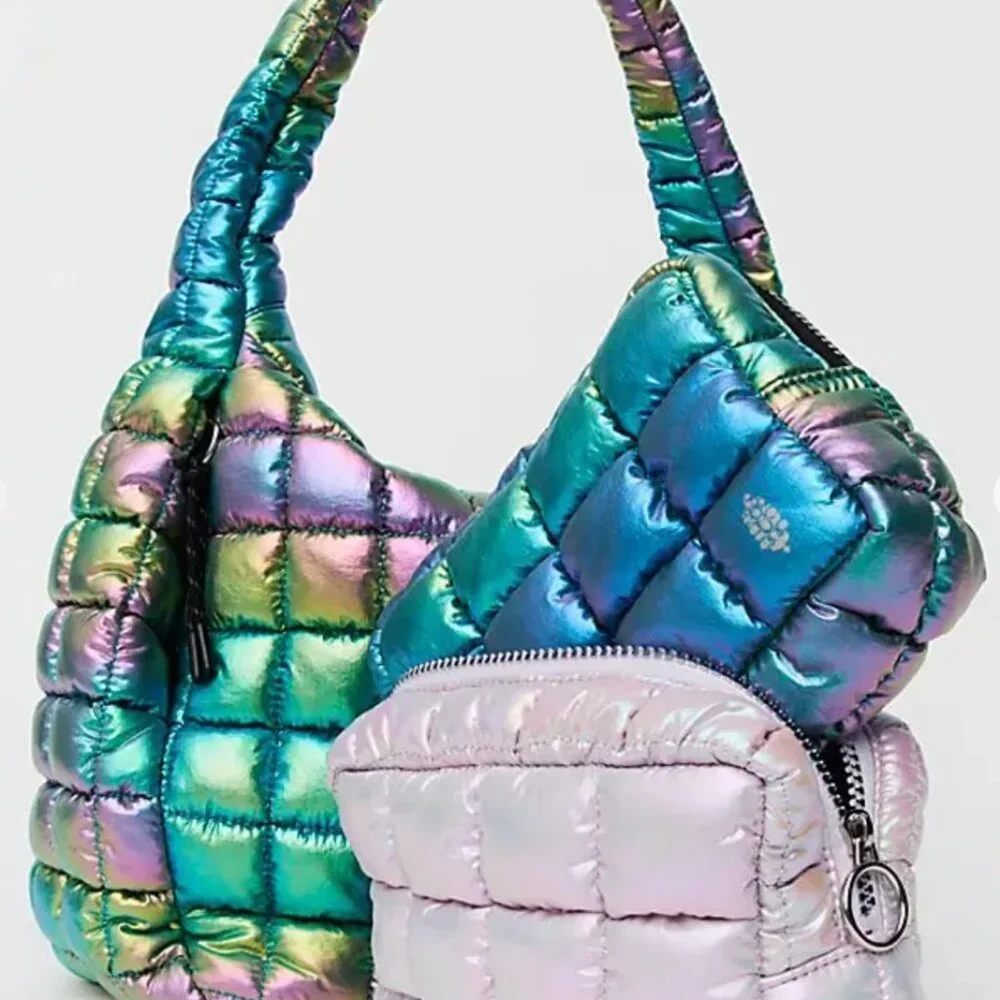 Free People Quilted Carryall Mini Case Limited Edition Irridescent Nebula